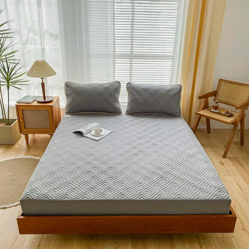 Thick Quilted Adjustable Embossed Fitted Sheet 160x200 Mattress Protector Cover No Pillowcase,Blue,99x190x30cm